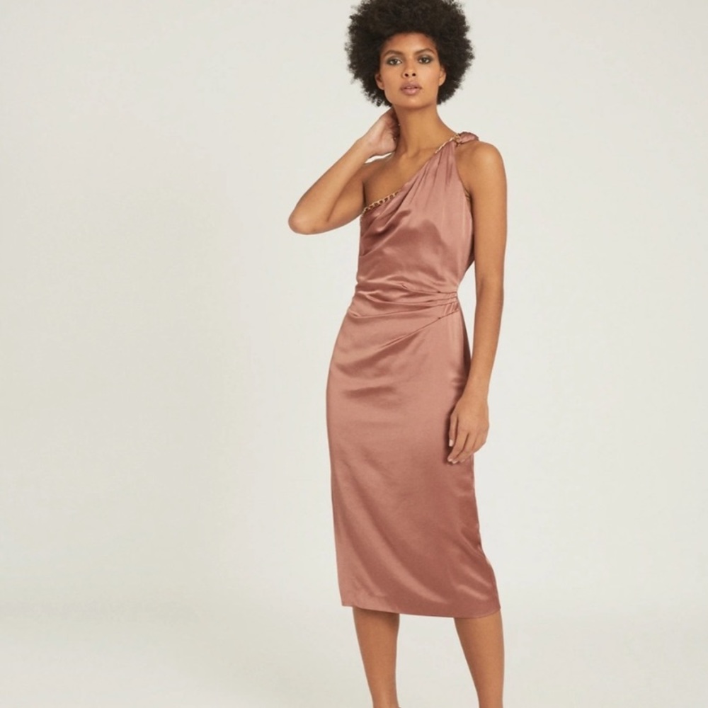 NWT Reiss One Shoulder Adaline Blush Dress